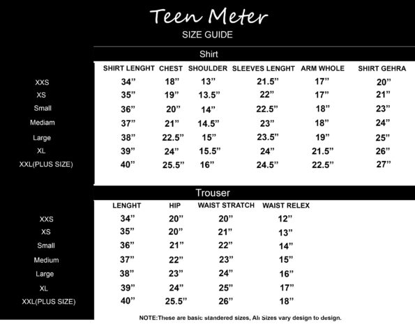 NEW teen meter size guide with xxl and xxs
